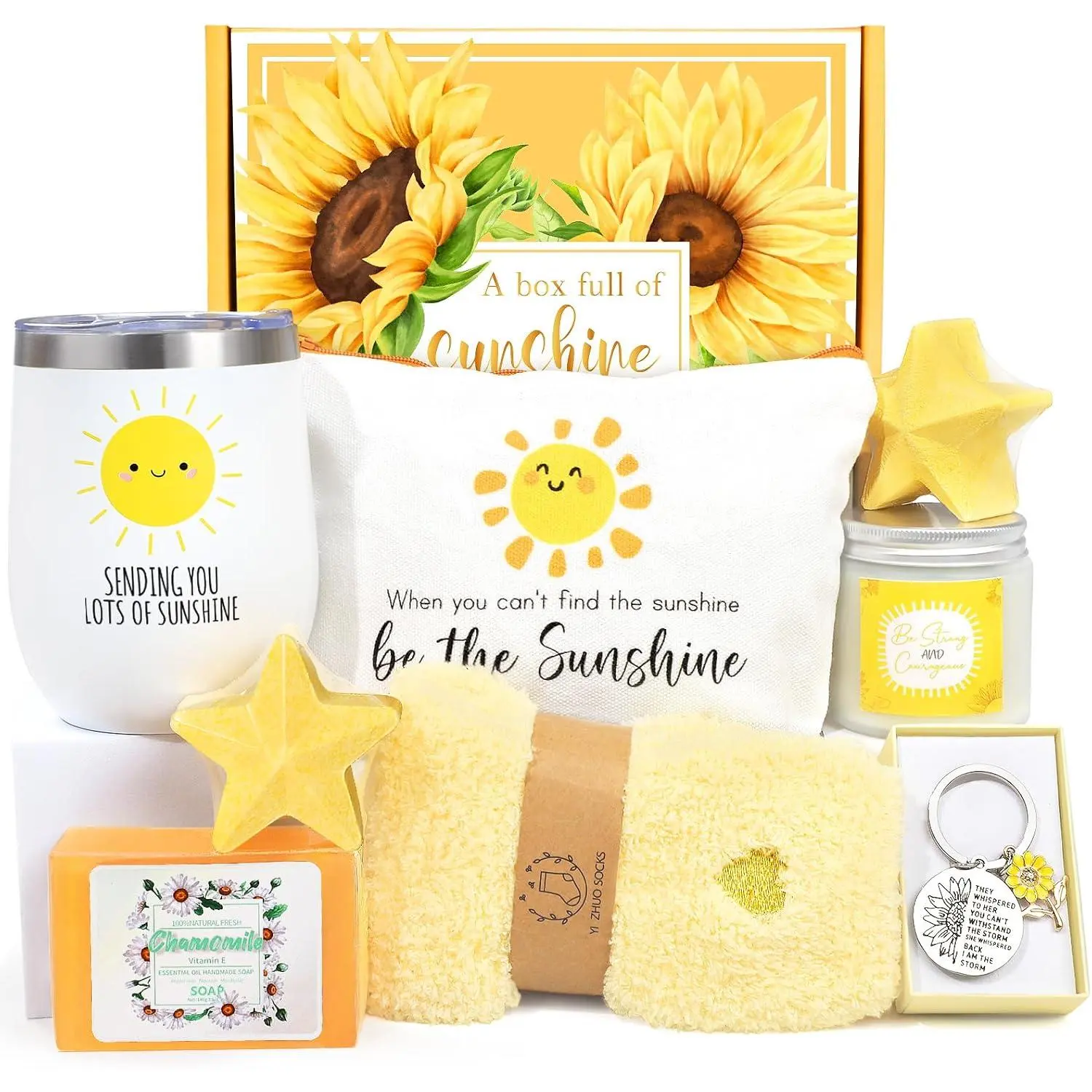 Women's 9pcs Get Well Soon Gift Basket - Sunflower Adult Self Care Home Supplies Set, Cardstock Box Care Package for After Surgery Recovery, Thinking Of You Sick Friends, Anniversary