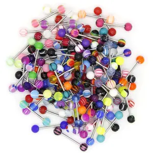 110 count Wholesale 14g Tongue Ring Barbells Stainless Steel Bar Tongue Rings Assorted Colors for Women Man