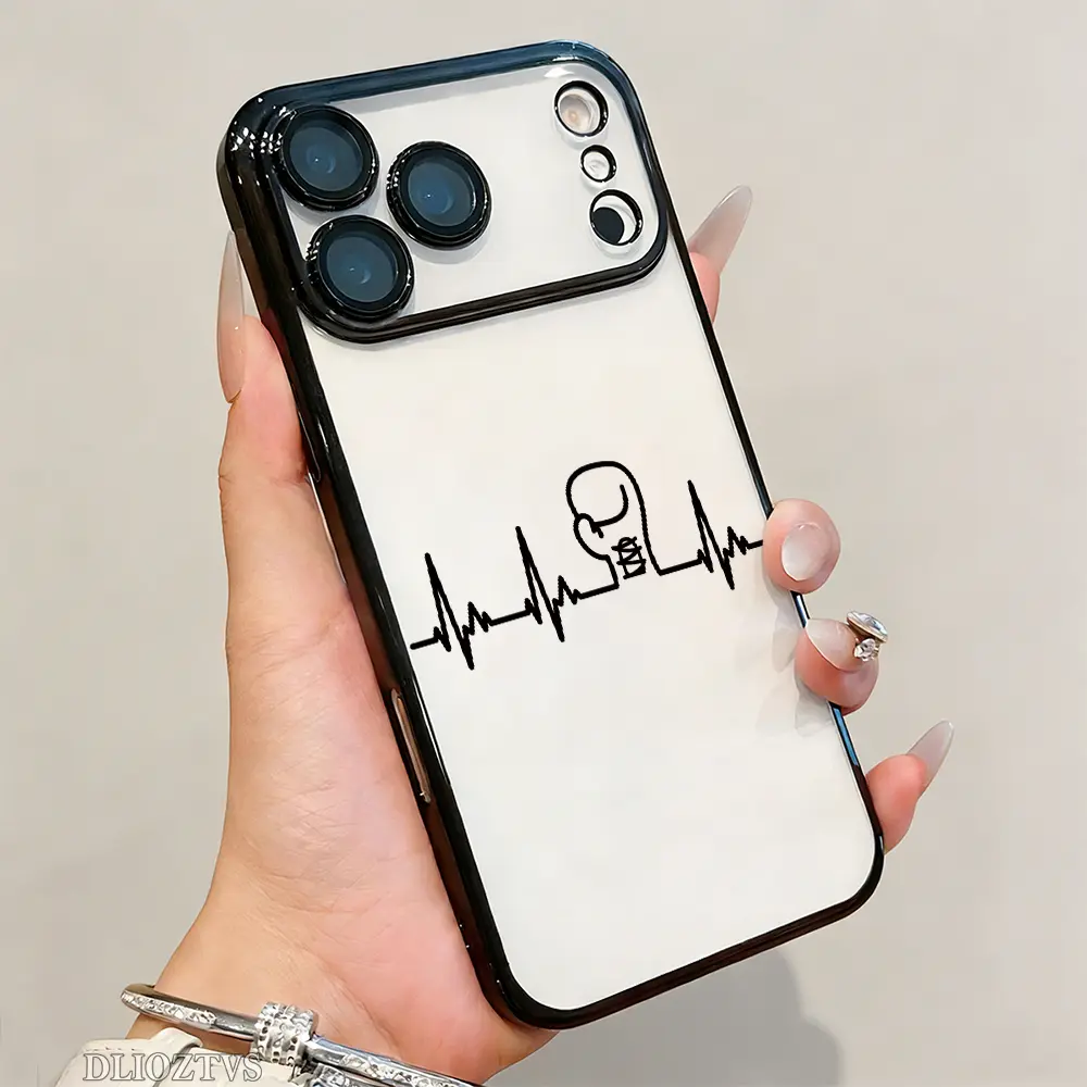 Simple Heartbeat and Boxing Pattern Phone Case For iPhone 17 Pro Max 16 15 Plus 14 13 12 11 Air Electroplated Shockproof Protection Cellphone Cover