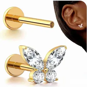 CASSIECA 16G Titanium Metal Flat Back Internal Thread Stud Earrings, Hypoallergenic G23 Female CZ Piercing Jewelry (6mm, 8mm) for Tragus, Helix, Conch Summervibes