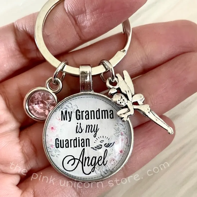 My Grandma Is My Guardian Angel Keychain - Circular Design with Charms of Love & Protection, High-Quality Craftsmanship, Keyring Attachment