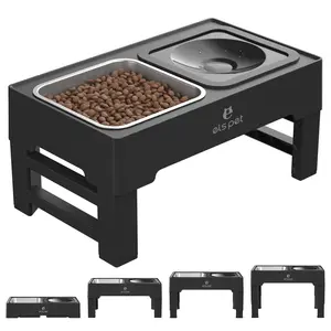 ElsPet Elevated Dog BowlsAdjustable Raised Dog Bowls with No Spill Dog Water Bowl and Stainless Steel