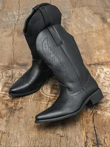 Men's Pointed Toe Low Heel Comfortable High Boots, Fashion Classic Embroidered Western Cowboy Boots, Stylish Casual Shoes