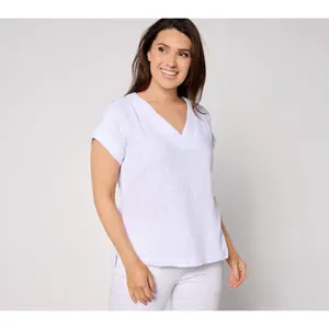 QVC Belle Beach by Kim Gravel Star Spangled Cotton Gauze V-Neck Women's Blouse
