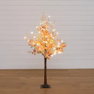 4' Pre-Lit Autumn Eucalyptus Artificial Fall Tree with Pinecones, Berries and 60 Warm White LED Lights