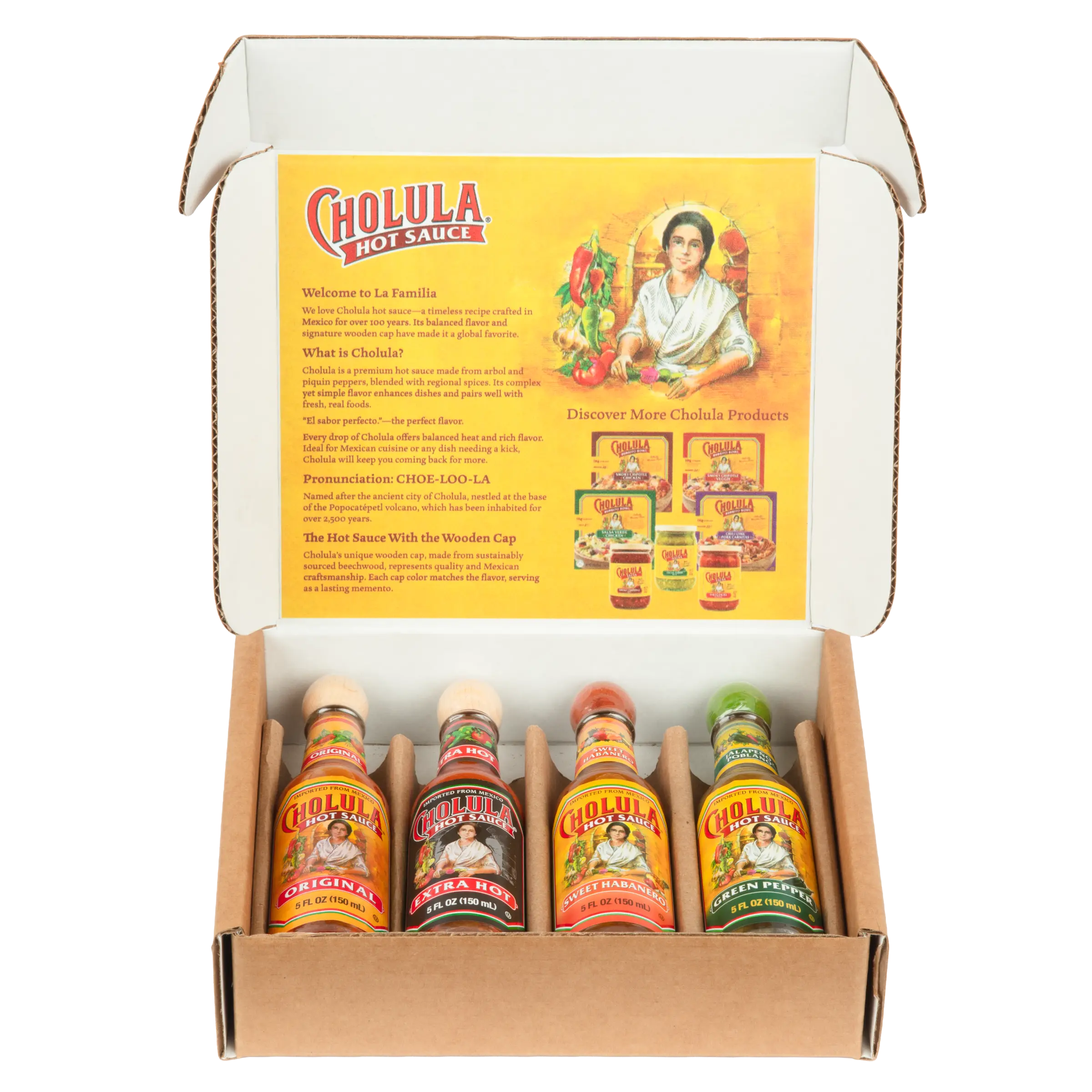 Cholula Hot Sauce Variety Pack, 4ct (Green Pepper, Original, Sweet Habanero & Extra Hot) Cholula Hot Sauce Variety Pack, 4ct (Green Pepper, Original, Sweet Habanero & Extra Hot)