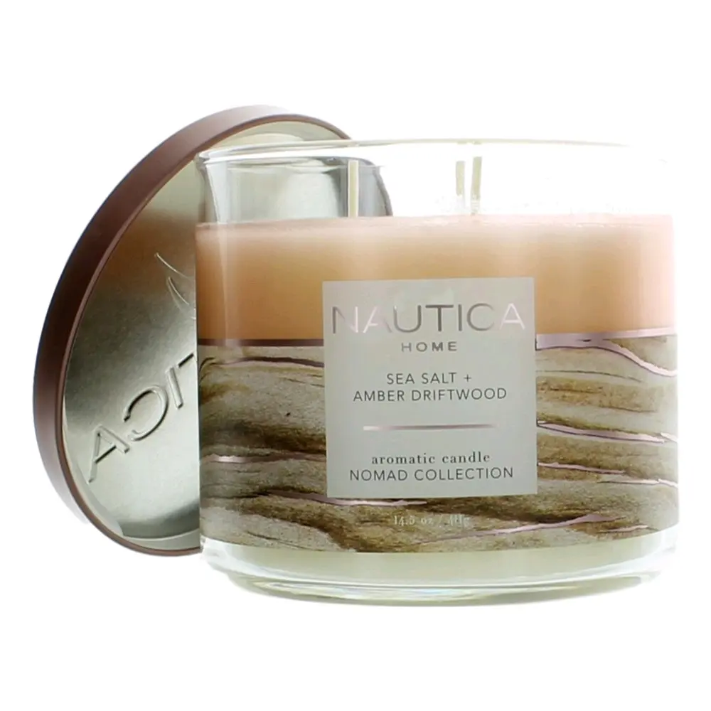 Nautica cnssad145 14.5 oz Nautica Soy Wax Blend 3 Wick Candle - Sea Salt & Amber Driftwood