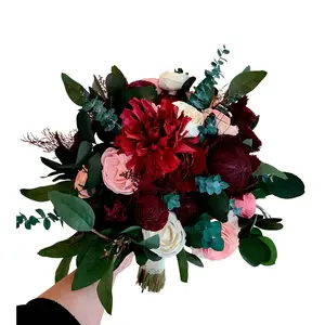 Moody Wooden Bouquet, Dark Sola Flower Bouquet, Wine and Burgundy Bouquet, Protea Bouquet