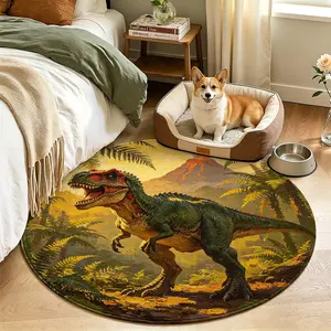 Dinosaur Print Mat, Round Felt Decorative Area Rug, Durable and Anti-Pilling, Home Decor for Living Room and Bedroom, Pet Stain-Resistant