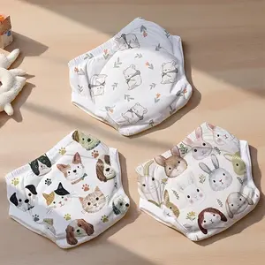 3pcs Baby Training Pants with Elastic Waistband, Washable Reusable Diaper Covers, Washable Diapers, Cute Print Design, Suitable for All Seasons