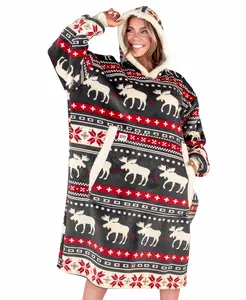 LazyOne | Cabin Fair Isle Blanket Hoodie For Adults - Super Soft Coral Fleece, Double-Sided Fabric, Kangaroo Pockets