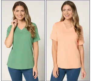 Denim & Co. Essentials True Cotton 2-Pack V-Neck Tops