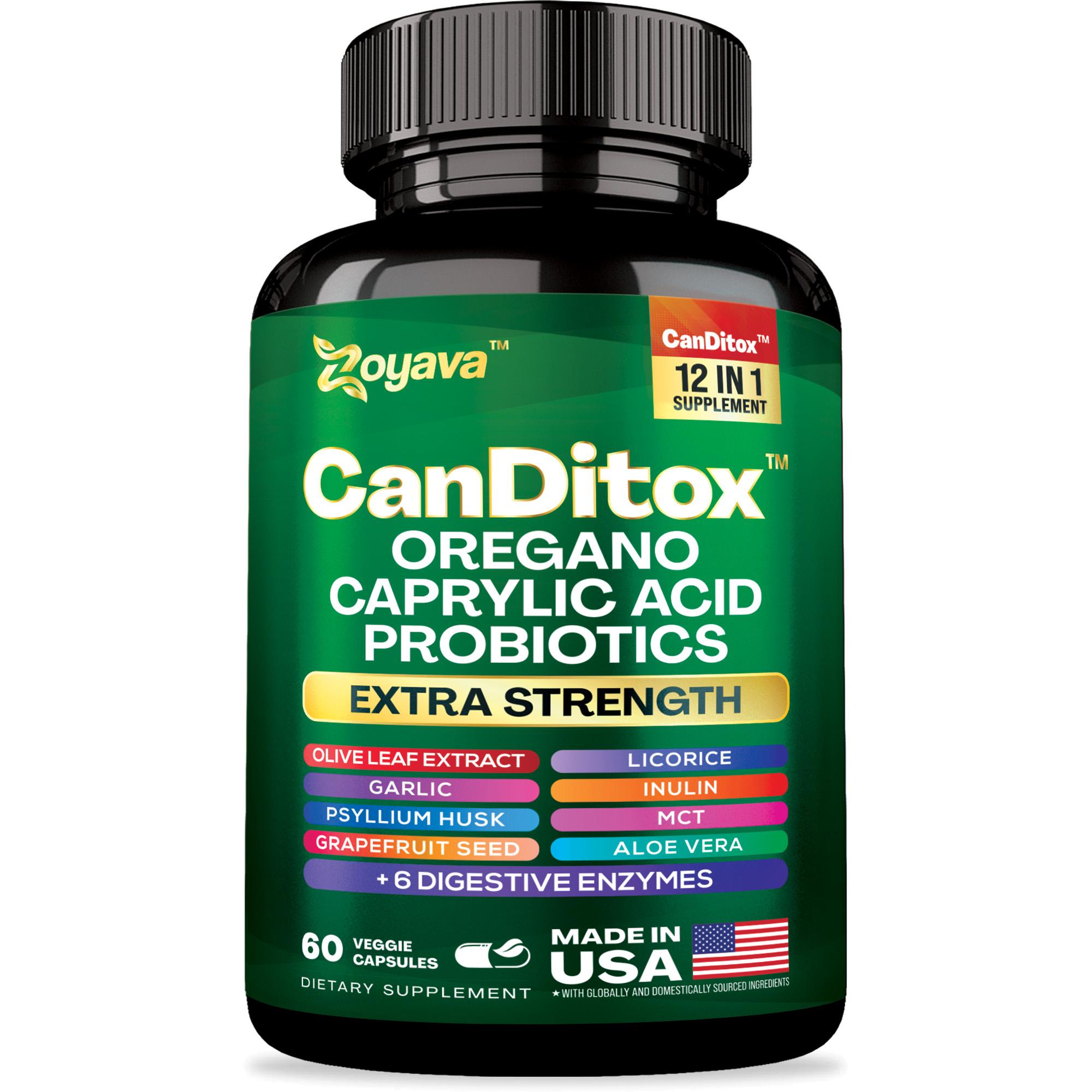 Zoyava CanDitox Supplement - Candida Cleanse All-in-One Supplement for Gut and Colon Support with 12 Extra Strength Ingr