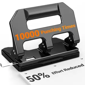 HPX1 Heavy Duty 3 Hole Punch, 3 Hole Puncher for Binder, 40-Sheet Three Hole Punch w/ 10000+ Uses, Metal Hole Puncher 3 Ring, 50% Reduced Effort, Bulit-in S.S. Paper Guide (Black)