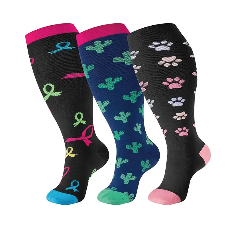 Women's/Men's Wide Calf Compression Socks - 3 Pairs 20-30 mmHg Knee High Daily Wear