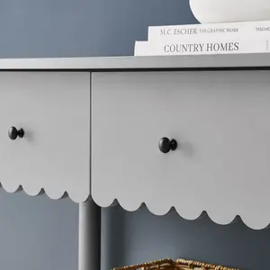 Emmeline 3-Drawer Scalloped Console Table in Light Gray
