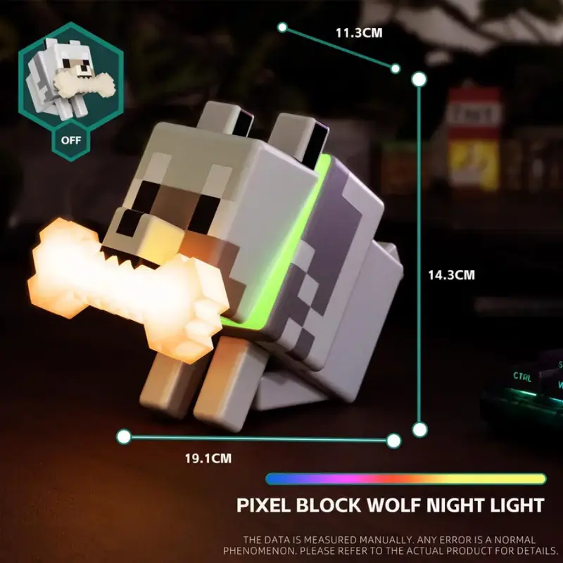 Wolf-Themed Pixel Aesthetic Indoor Gaming Lamp for Boys, Halloween Gift, 5-Color LED Fun Light, Touch Tap Control, Plug-Free Battery Powered, Animal Room Decor, Kids' Birthday Gift