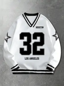 Unisex Loose-Fit V-Neck Sweatshirt, Digital Print Long Sleeve Pullover, Casual Street Style, Thick Fabric, Fall & Winter Fashion, Streetwear, Tops