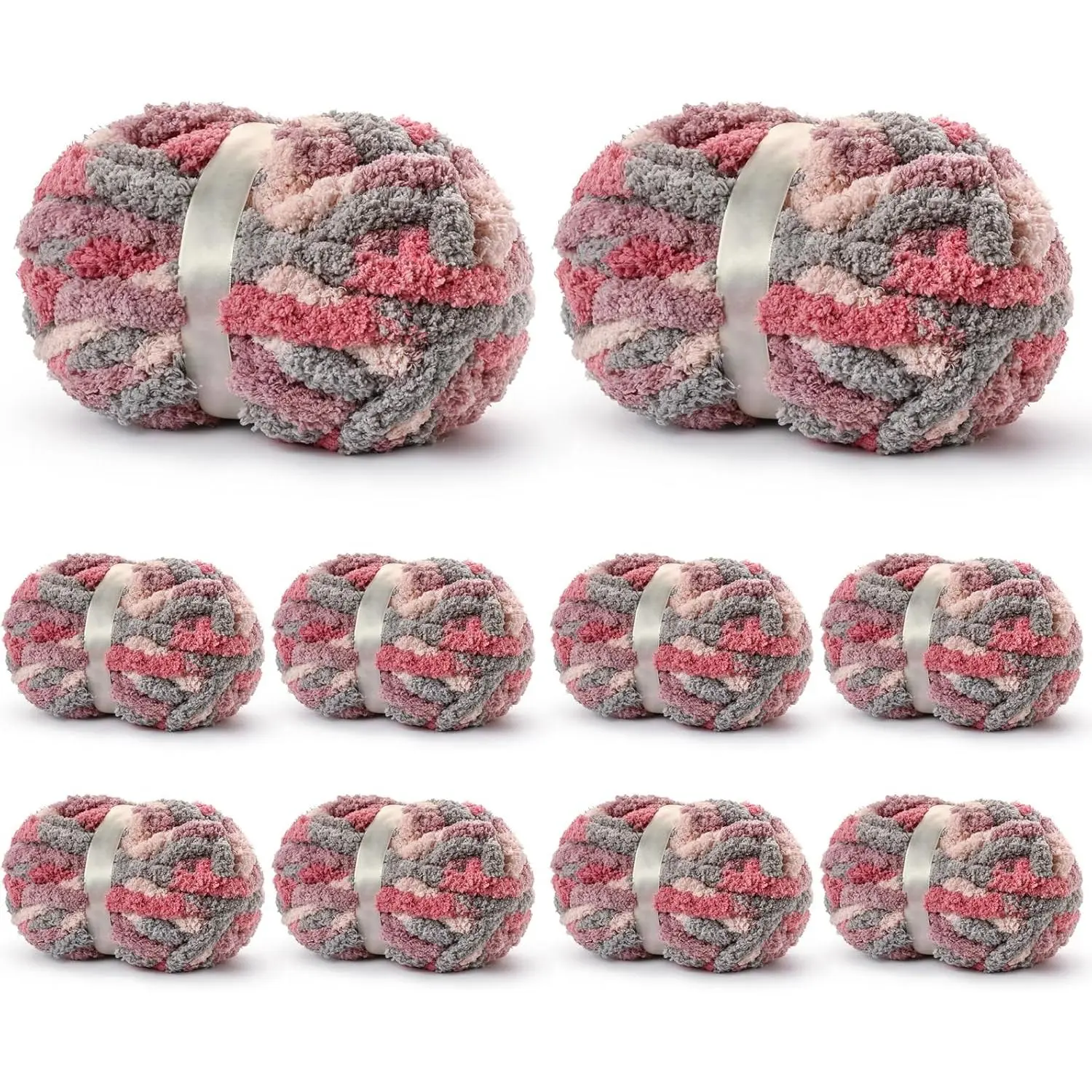 10 Pack  Chunky Yarn for Hand Knitting,  Variegated Chunky Chenille Yarn for Crocheting, 240yds/70.5oz Super Bulky Soft Crochet  Blanket Yarn(Grey--)