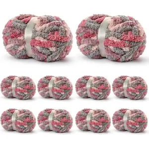 10 Pack  Chunky Yarn for Hand Knitting,  Variegated Chunky Chenille Yarn for Crocheting, 240yds/70.5oz Super Bulky Soft Crochet  Blanket Yarn(Grey--)