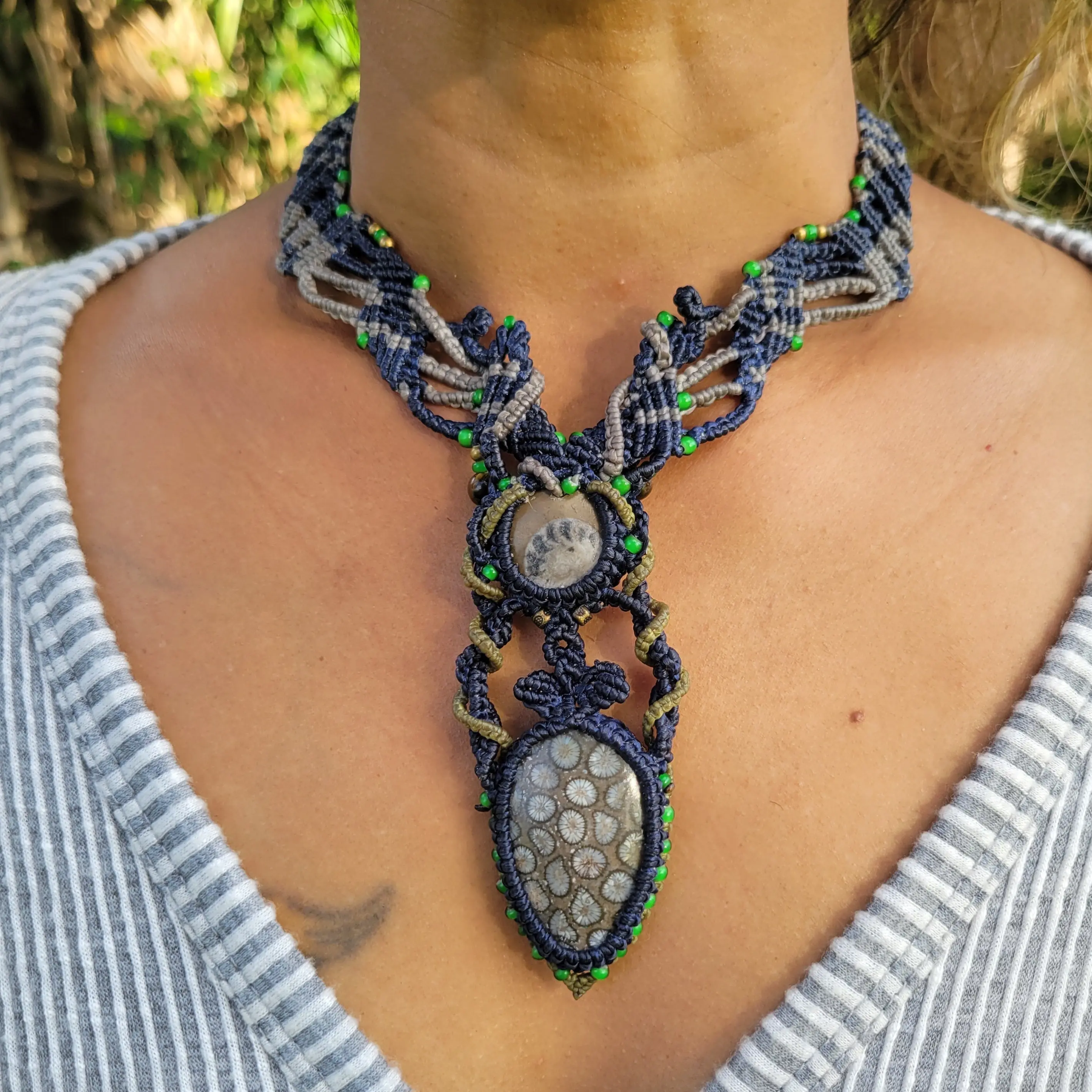 Fossil Jewelry – Coral and Ammonite Ocean Necklace Boho Design