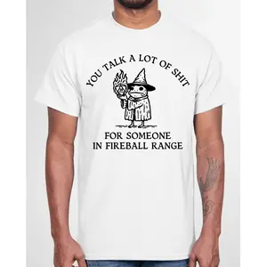 Funny Cast Fireball Wizard Graphic T Shirt with Sarcastic Sorcerer Humor, Fantasy Tabletop RPG Gamer Tee for Casual Streetwear and Gift for RPG Players