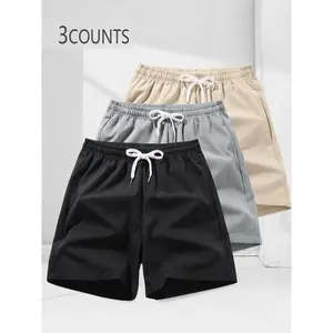 Men's Solid Drawstring Waist Shorts, Casual Breathable Elastic Waist Shorts for Summer, Men's Plain Bottoms for Daily Wear, Elastic Shorts Set, Lounge Shorts