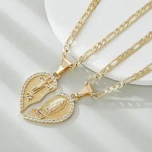 Jesus Cross & Virgin Maria Breakable Heart Necklace,Gift ,Couple, preyer