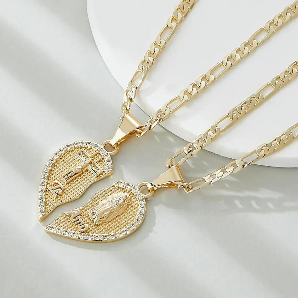 Jesus Cross & Virgin Maria Breakable Heart Necklace,Gift ,Couple, preyer