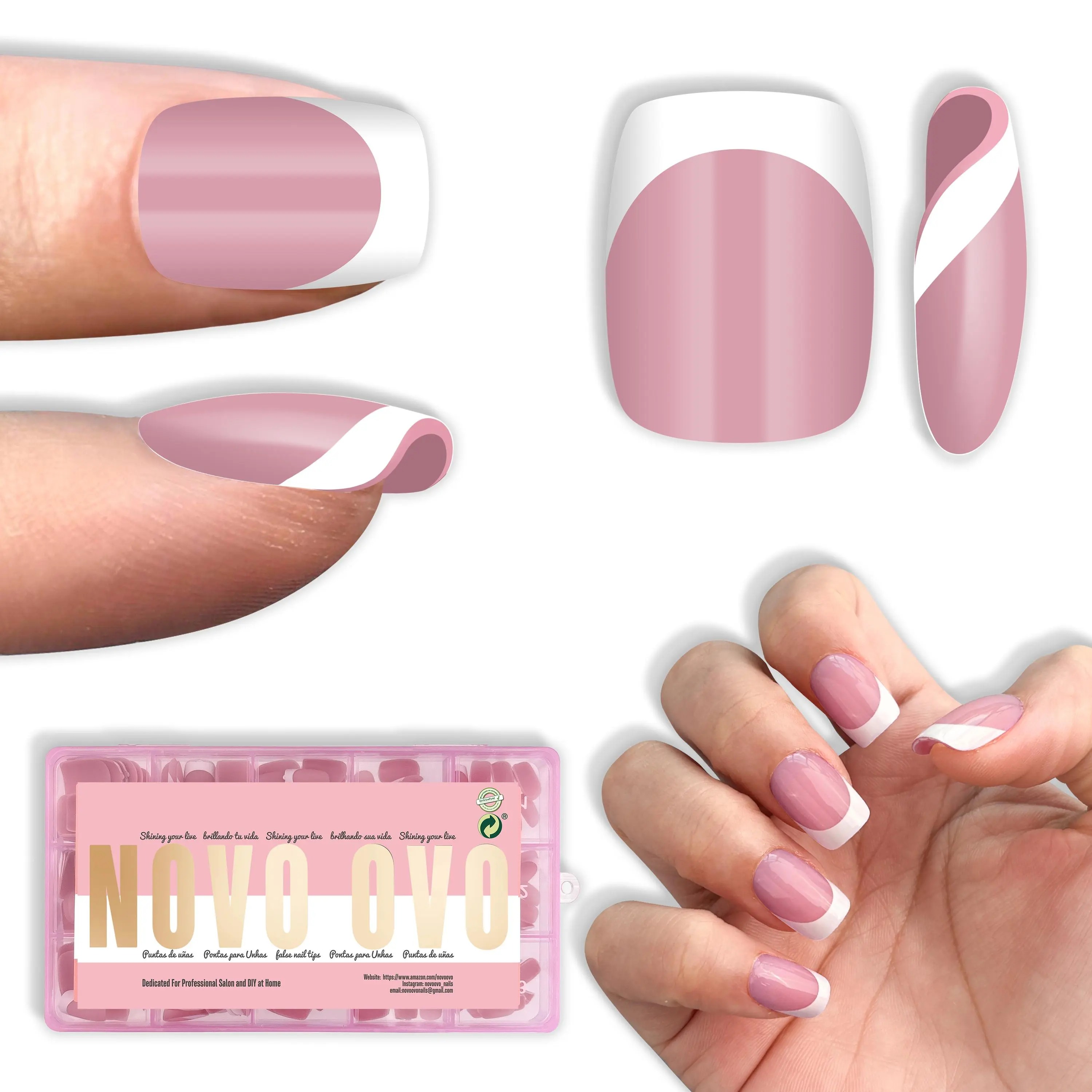Square Round Short White French Tips Berry Pink