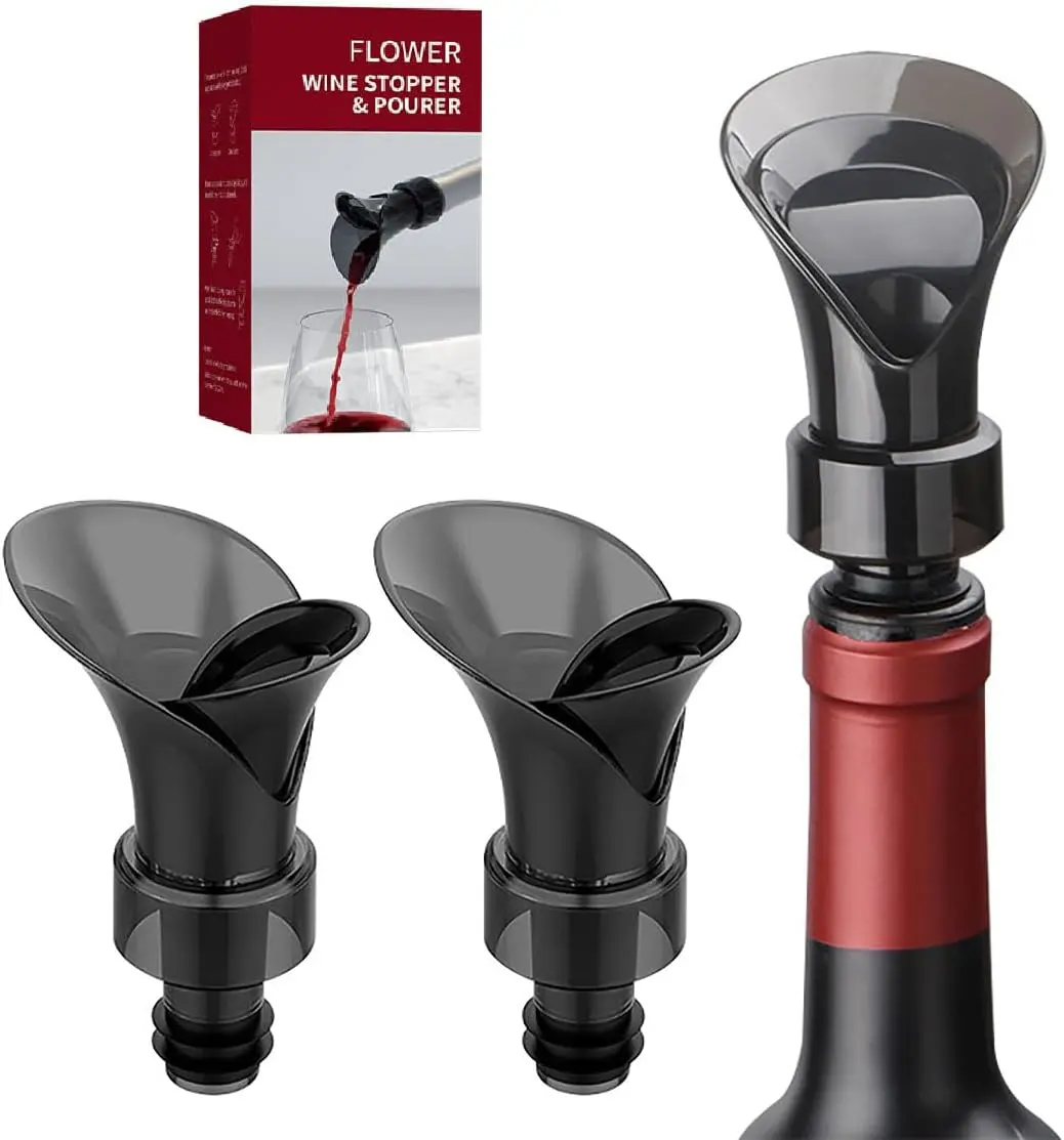 2-Pack , 2-in-1 Petal Wine Cork , No Drip and No Spill Aerator for Wine Lovers, Gift Box Included - Black