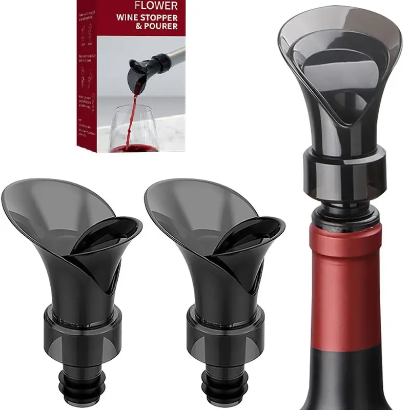 2-Pack , 2-in-1 Petal Wine Cork , No Drip and No Spill Aerator for Wine Lovers, Gift Box Included - Black