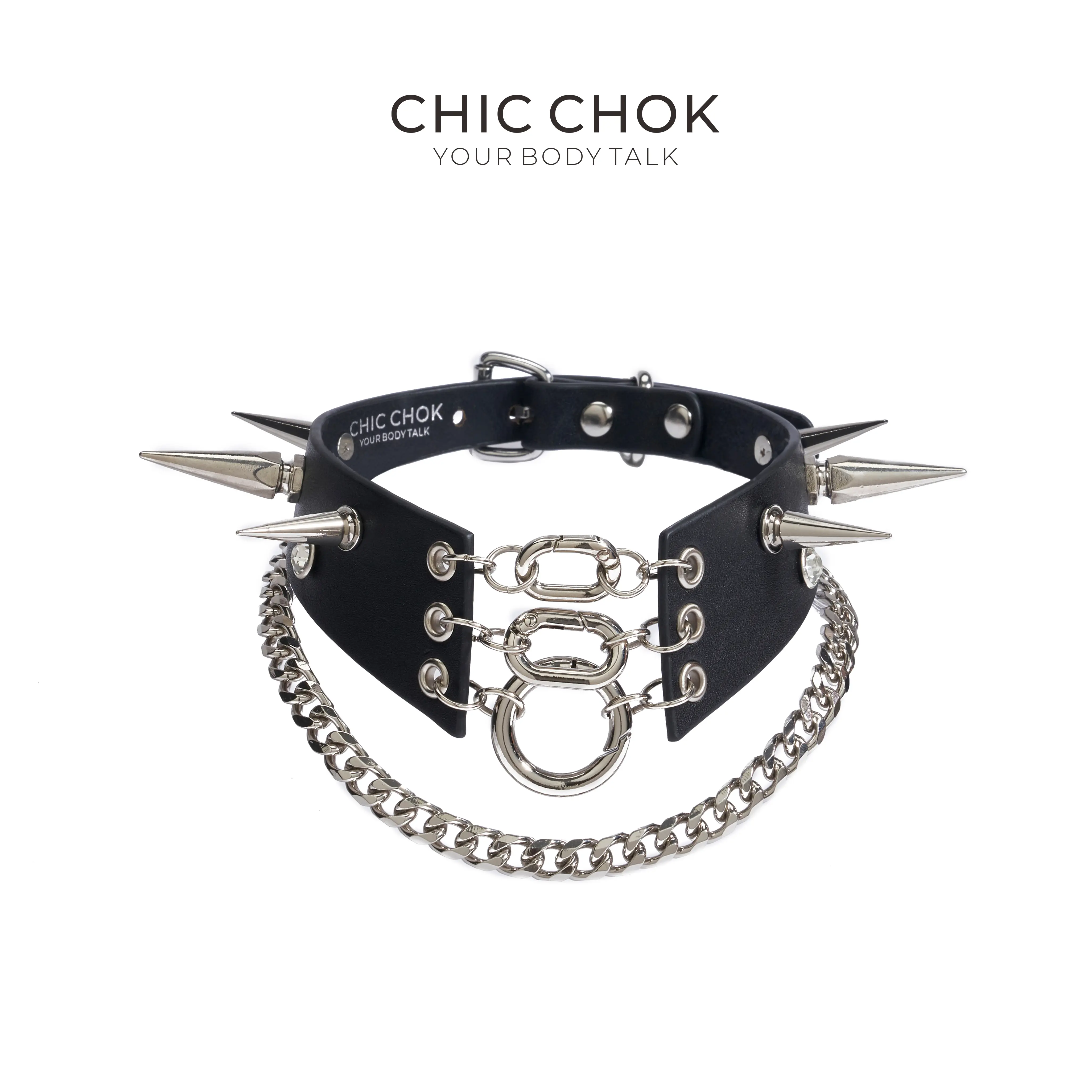 CHICCHOK Savage Queen Fashion Goth Spike Thick Chain Style Daily Wear Leather Necklace Choker Gothic Cross Cuban Link Statement Jewelry Black Cattle Hide & Zinc Alloy