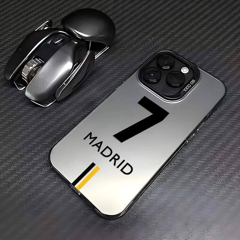 Matte Finish Madrid Digital Number 7 iPhone Protector Case - Shockproof, Anti-Drop Back Cover for Protection, iPhone 16 Plus,16,15,14,13,12,11 Pro Max,X,XR,XS Max,8,7 Plus Mobile Phone Accessories, Multi-Model