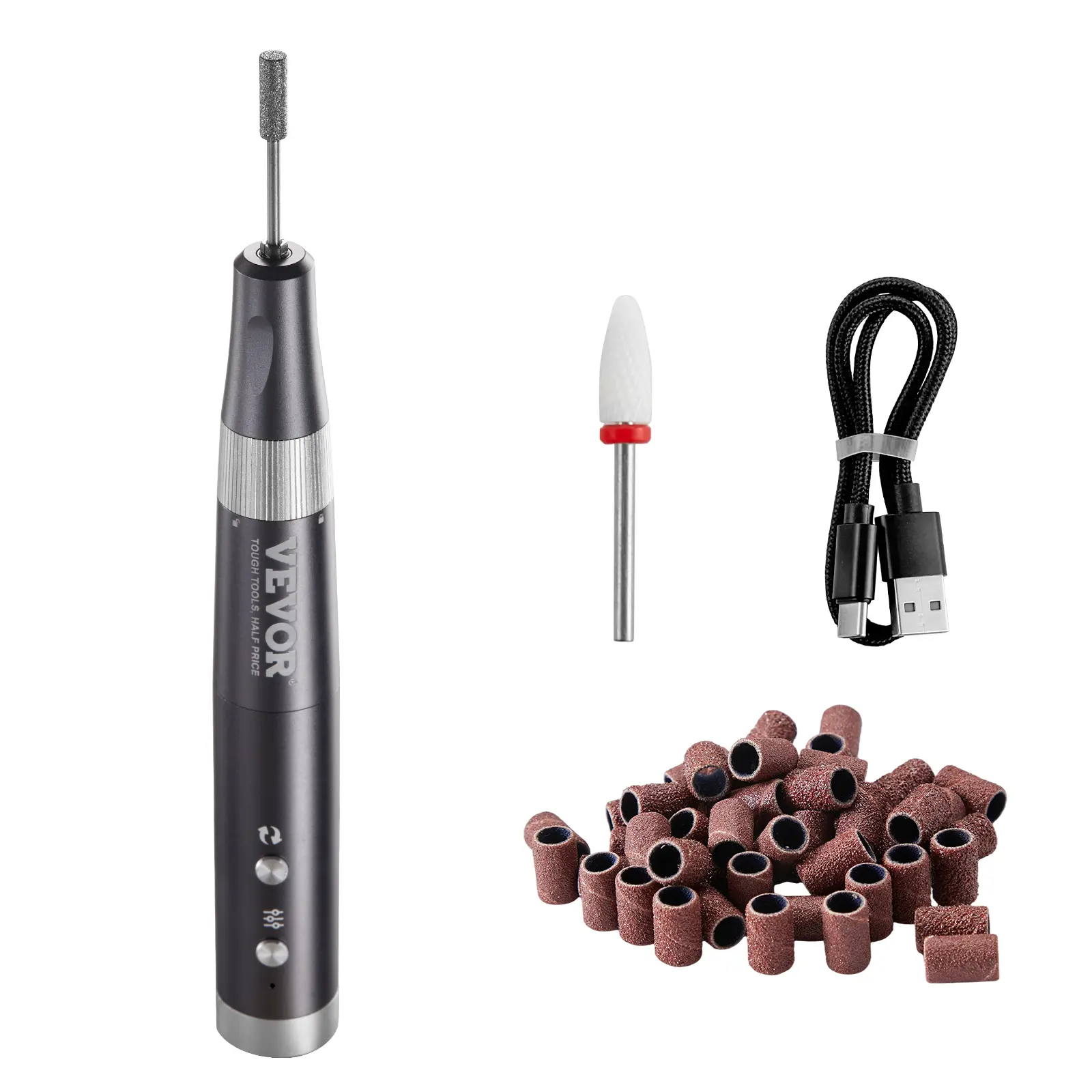 VEVOR Electric Cordless Nail Drill, 30,000RPM Variable-Speed Rechargeable Nail E File Machine, Portable Manicure Pedicure Polisher with 50PCS Sanding Bands for Dead Skin Removal, Nail Surface Smooth