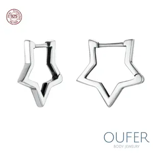 Oufer 20G 2Pcs S925 Sterling Silver Star Nostil Piercing Hoop Earring - Fashion AccessoryG