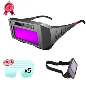 Auto-Darkening Welding Goggles | Adjustable Strap Goggles UV/IR Protection & 1/28000s Reaction - TIG/MIG/ARC Helmet with Clear Lens*5 Welding goggles Industrial Heavy Duty