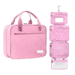 ESSENTE Women's Travel Toiletry Bag with Removable Pouch and Hanging Hook - Water Resistant Makeup Cosmetic Oraganizer with Multiple Compartments for Accessories (PRETTY IN PINK)