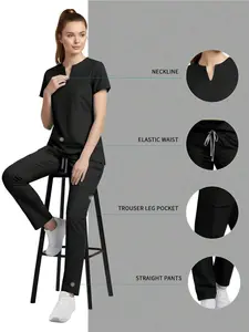 2pcs/Set Women Nurse Scrub Set Uniforms, Top + Pants With Pockets, Nursing Surgical Room Work Clothes, Beauty Salon Work Wear Spring
