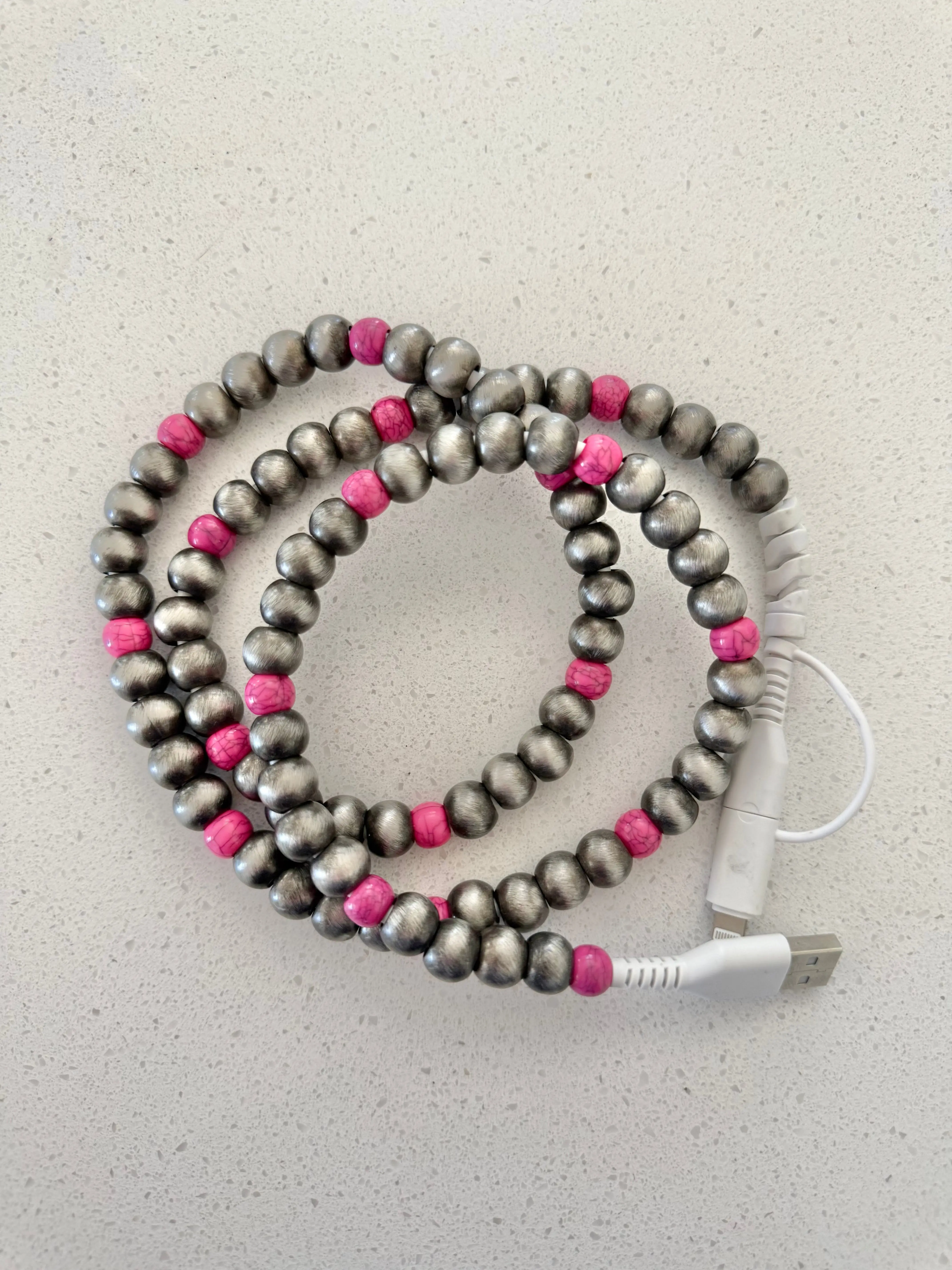 Pink Western Beaded Phone Charger