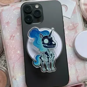 Blue Skeleton Unicorn Phone Grip, Pastel Goth Mythical Griptok, Undead Creature Phone Stand, Dark Fantasy Unicorn Accessory, Unique Emo Gift for Her magnetic mount