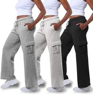 Sweatpants Women, Cozy 3 pack Wide Leg Cargo Womens Sweatpants, Wide Leg Pants with Pockets , winter  cozy womenwear