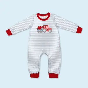 Valentines heart truck baby boy long sleeve romper