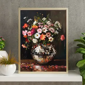 Disco Ball Moody Florals Poster, Maximalist Funky Art Poster, Indie Art, Dark Cottagecore, Retro Eclectic Wall Art
