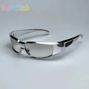 2026 Year-End Sale Cyberpunk Silver Glitter Sunglasses, Square Reflective Mirror Frame Fashion Shades, Futuristic High-Tech Cool Stylish Eyewear for Women Men, Night Out Party Music Festival Rave Club Streetwear Daily Outfits Trendy Sparkling Sun Glasses