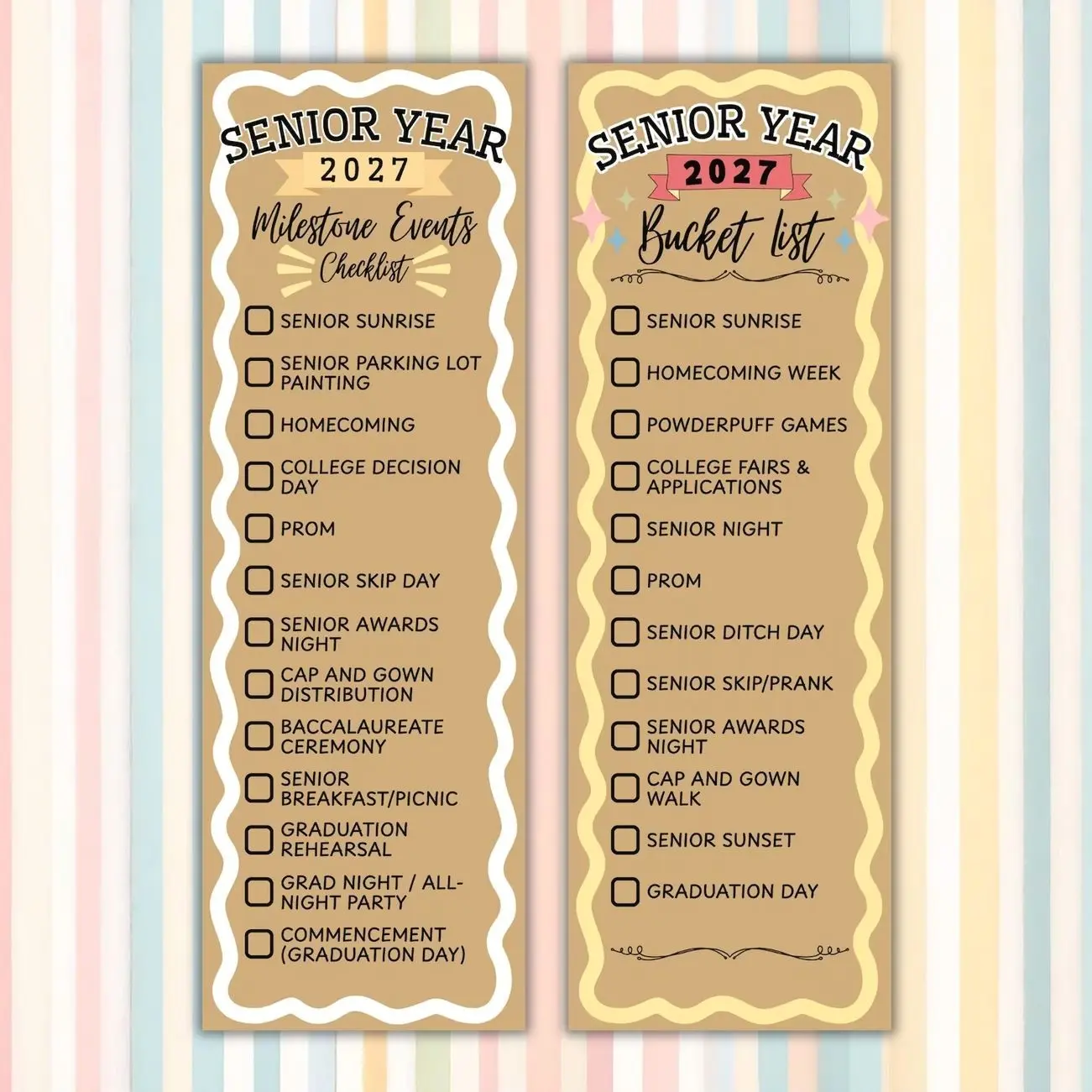 Senior Bucket List Banner Class of 2027, Graduation Checklist Wall Hanging, Senior Year Decor, High School Graduate Gift, College Keepsake