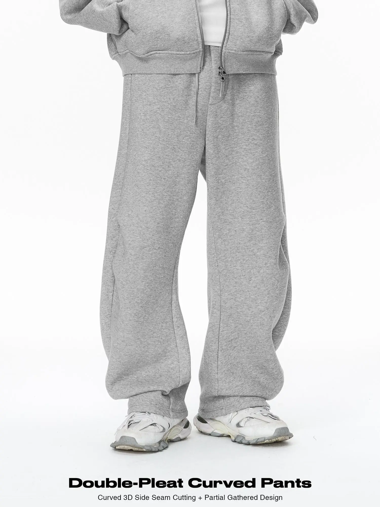 Inflation baggy pants Trendy Double Pleat Cargo Pants Winter New Heavyweight Shell Fleece Sports Sweatpants Thickened Casual Trousers Menswear Beige Street wear, Casual Jogging Pants, Casual Street Style