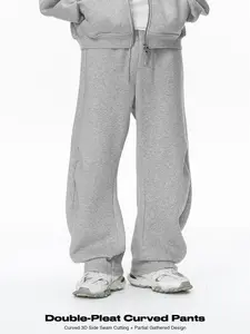 Inflation baggy pants Trendy Double Pleat Cargo Pants Winter New Heavyweight Shell Fleece Sports Sweatpants Thickened Casual Trousers Menswear Beige Street wear