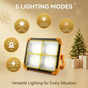 LED Portable Solar Work Light, 4800mAh Rechargeable Emergency Worklight with 5 Light Modes Flood Light for Power Failure, Car Repair, Camping, Construction Job Site