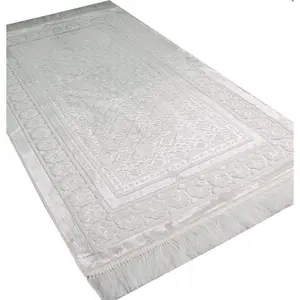 Luxury Velvet Islamic Prayer Rug Floral Stamp - White